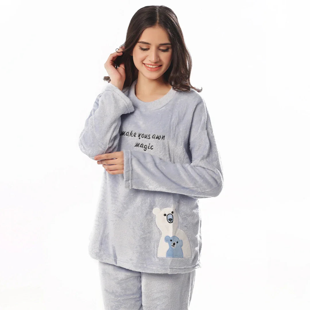 Fleece Pajama Suit Baby BlueTeddy