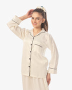 Silk Pajama Suit with Scrunchie - Pearl