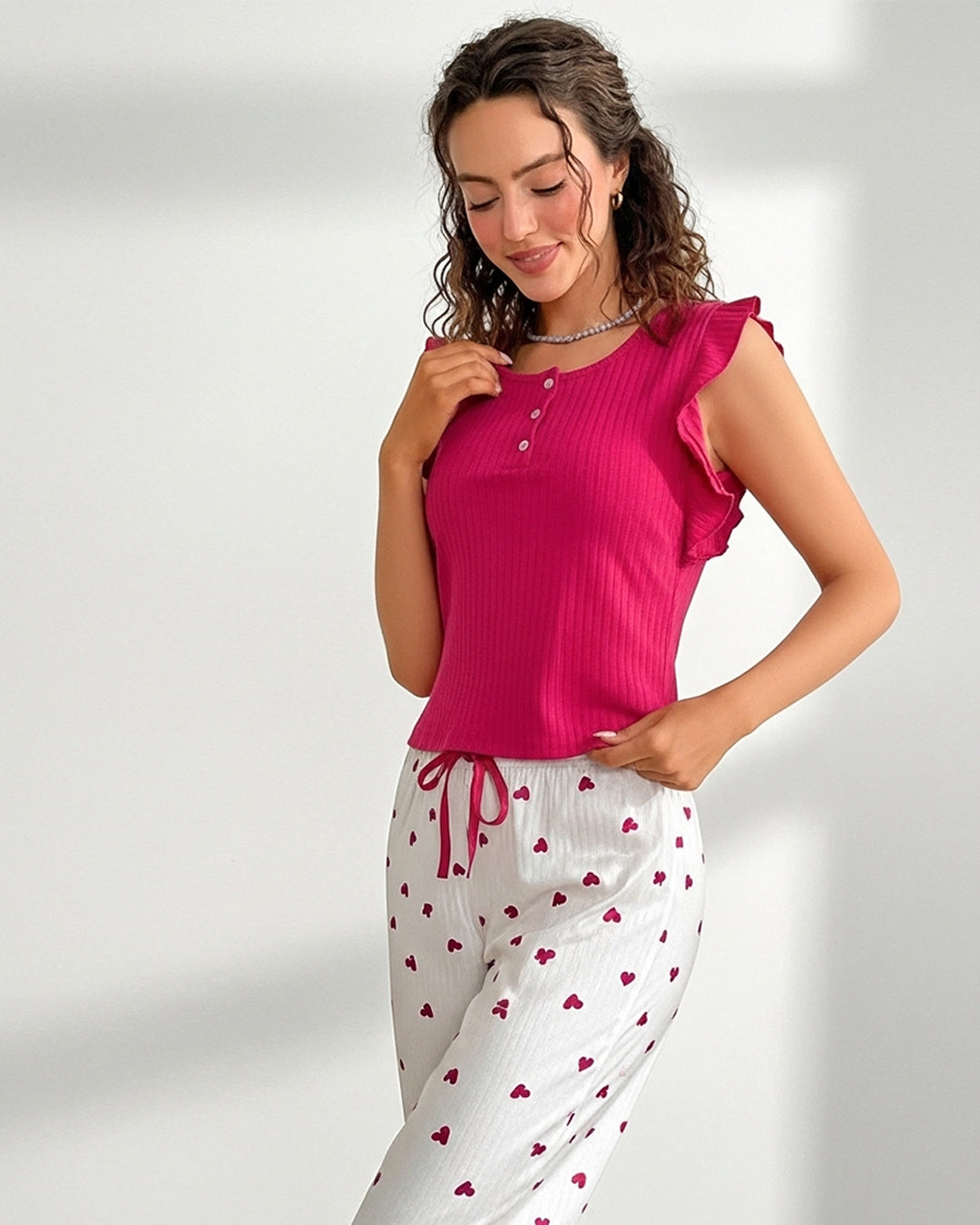 Cotton PJ Set - Heart Ease - Pink