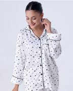 Silk Pajama Suit with Scrunchie - Black Hearts