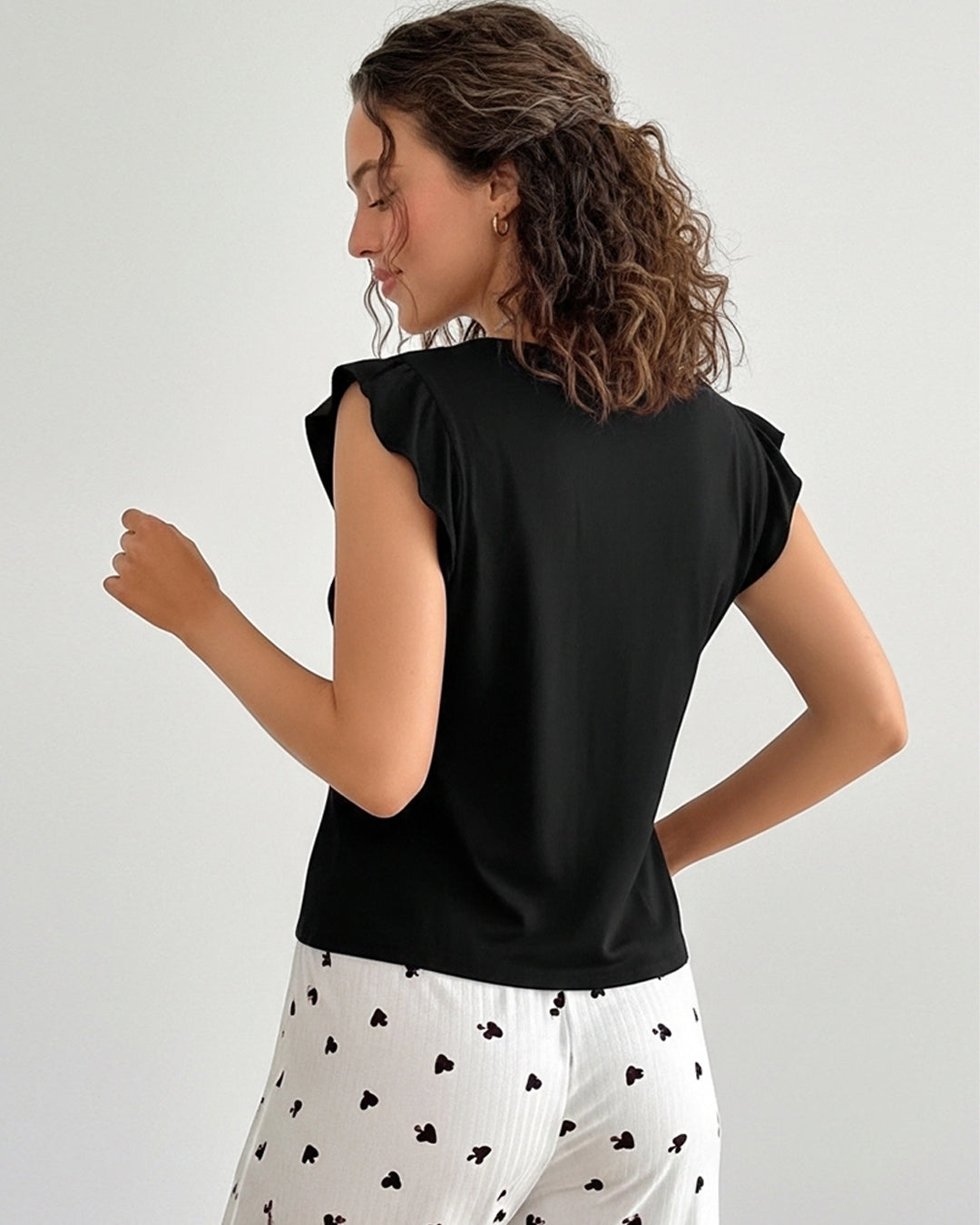 Cotton PJ Set - Heart Ease - Black