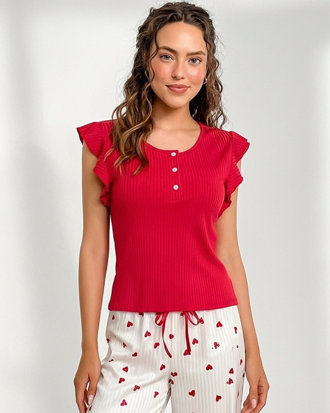 Cotton PJ Set - Heart Ease - Red