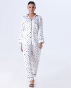 Silk Pajama Suit with Scrunchie - Black Hearts