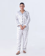 Silk Pajama Suit with Scrunchie - Black Hearts