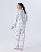 Silk Pajama Suit with Scrunchie - Black Hearts