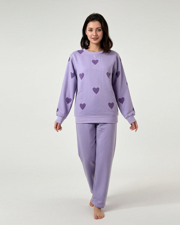 Fleece Pajama Set – Heart Cozy - Purple