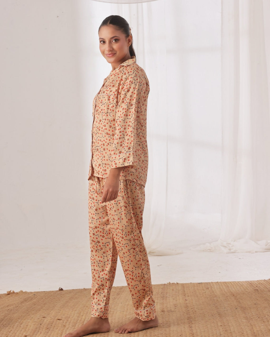 Silk Pajama Suit with Scrunchie - Cosmic Calm