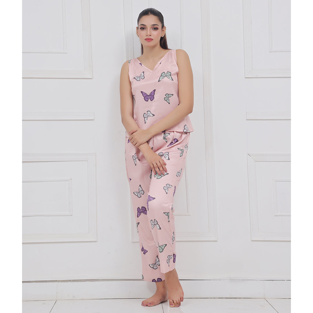 Silk Sleeveless Pj Suit - Dreamy Butterfly