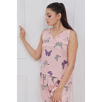 Silk Sleeveless Pj Suit - Dreamy Butterfly