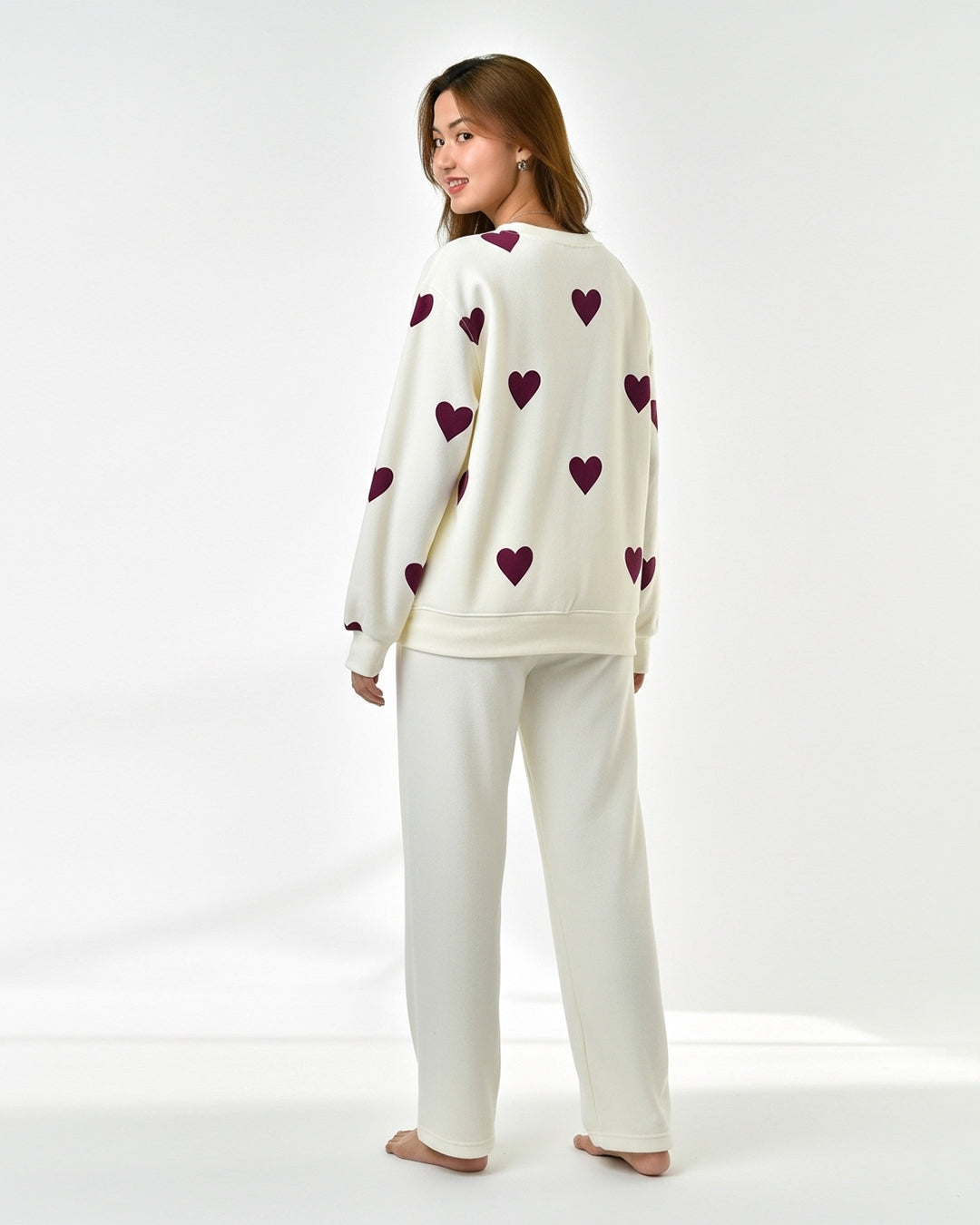 Fleece Pajama Set – Heart Cozy - Off White