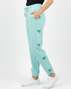 Fleece Trouser – Bow Print - Aqua Blue