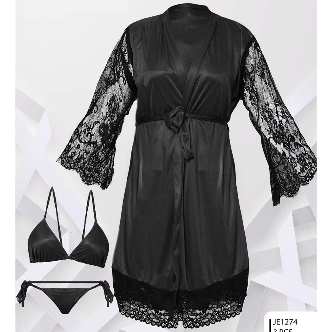 Bridal Maxi Lace Sleeves Satin Kimono Robe