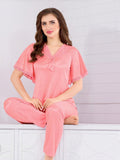 Blush Peony "Goddess" V-Neck Flutter Silk PJ Set