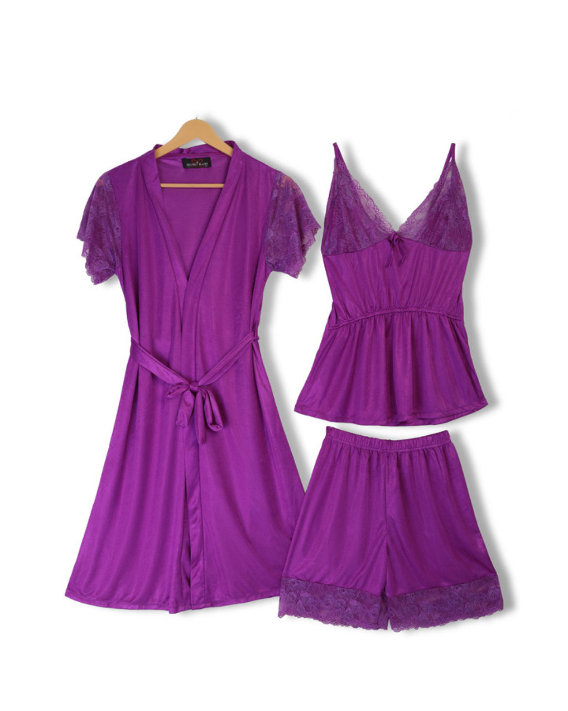 Silk Pajama Suit with Gown - Midnight Blush