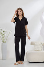 4-Piece Satin Nightwear Set - Rosvian Black