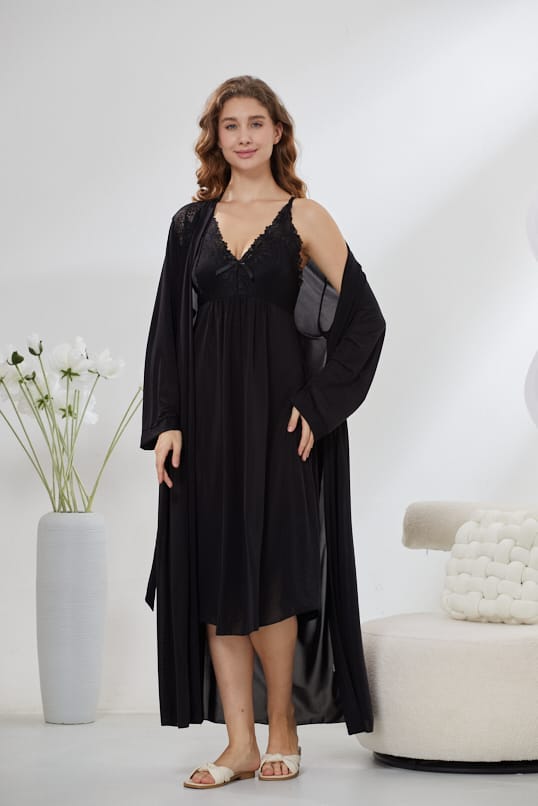 4-Piece Satin Nightwear Set - Rosvian Black