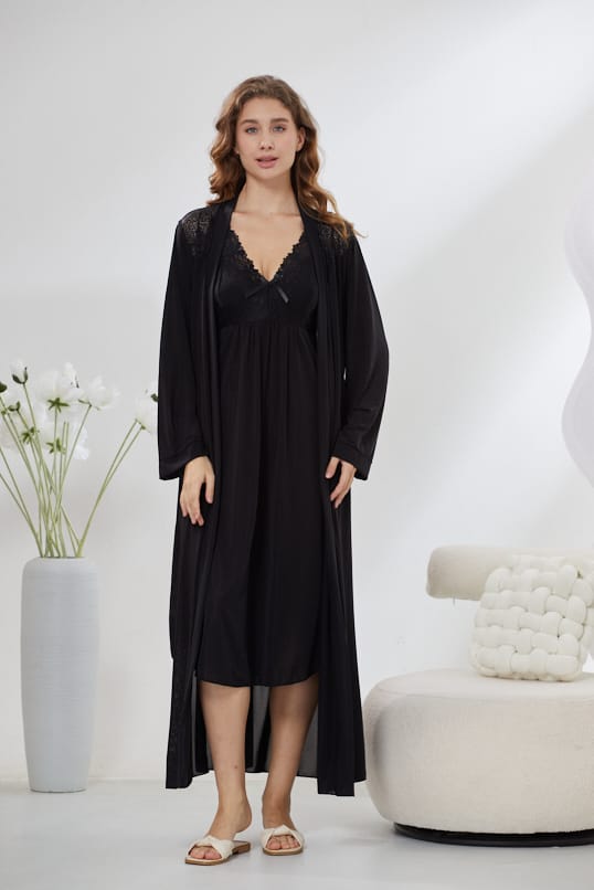 4-Piece Satin Nightwear Set - Rosvian Black