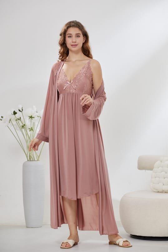 4-Piece Satin Nightwear Set - Rosvian Pink