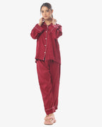 Silk Pajama Suit with Scrunchie - Pearl